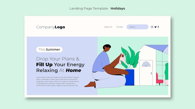 Free PSD vacation from home landing page template