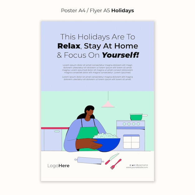 PSD gratuito modello di poster verticale per le vacanze da casa
