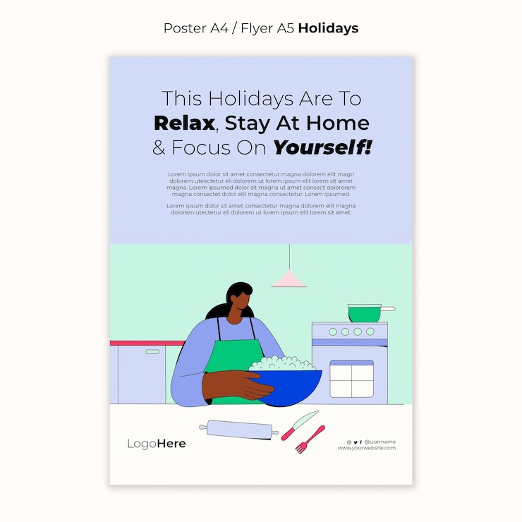 Free PSD vacation from home vertical poster template