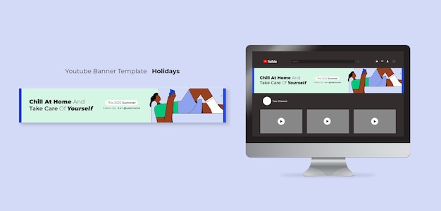 PSD gratuito modello di banner youtube per le vacanze da casa