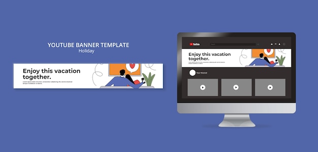 PSD gratuito modello di banner youtube per le vacanze da casa