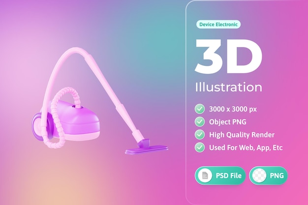 PSD gratuito illustrazione 3d del dispositivo elettronico dell'aspirapolvere