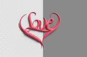 Free PSD valentine day love calligraphic 3d illustration design.