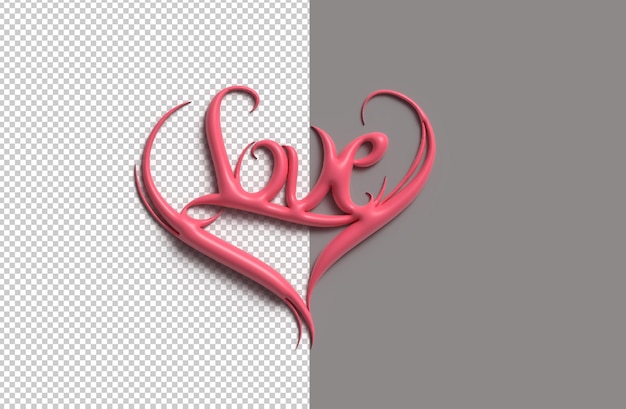 バレンタインデー愛書道3Dイラストデザイン。