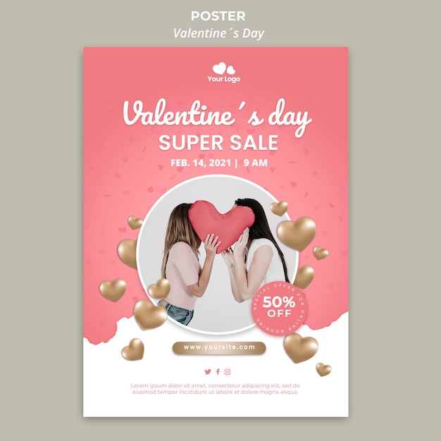 PSD gratuito modello di poster di san valentino