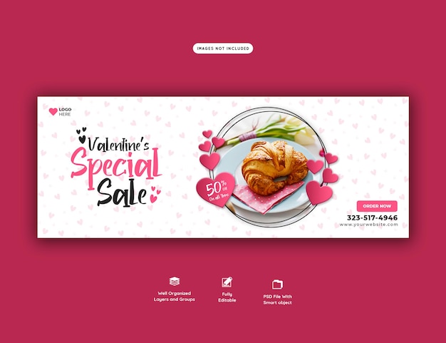 Valentine food menu and restaurant facebook cover template