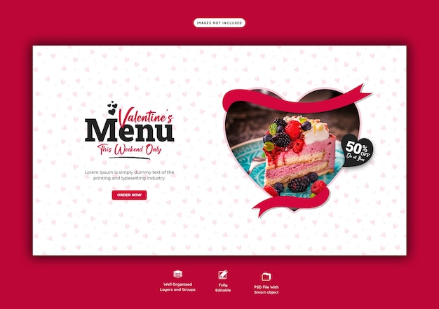 Free PSD valentine food menu and restaurant web banner template