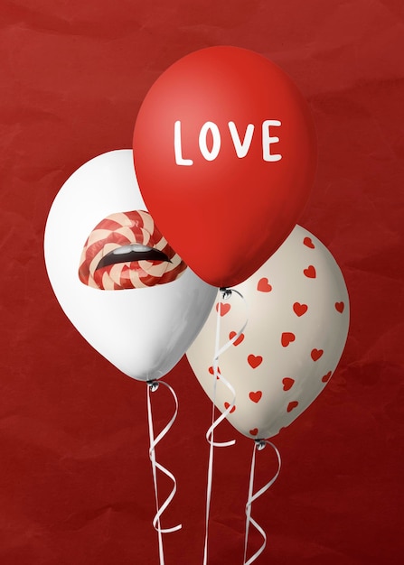 Free PSD valentine’s celebration balloons  white and red