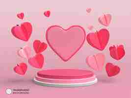 Free PSD valentine's day 3d podium scene or pedestal on pink background with hearts