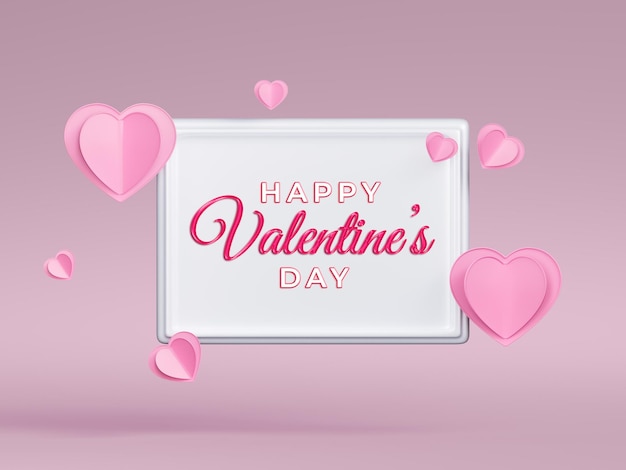 Free PSD valentine's day banner design template with 3d paper heart and podium