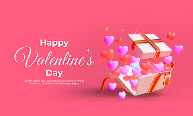 Valentine's day banner design template with open gift box