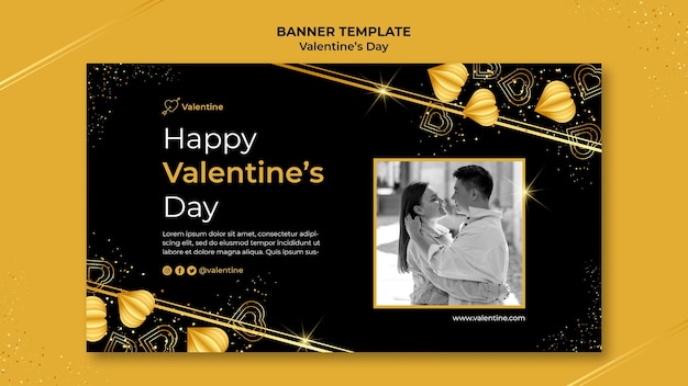 PSD gratuito modello di banner di san valentino con dettagli dorati