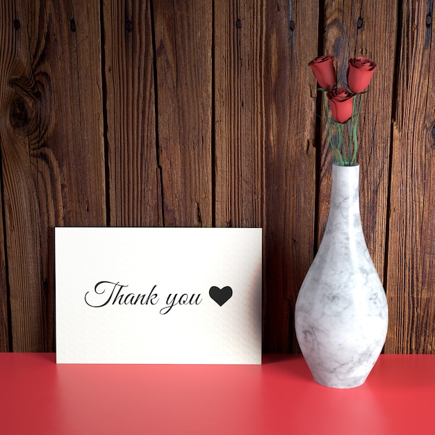 Free PSD valentine's day card mockup with vase