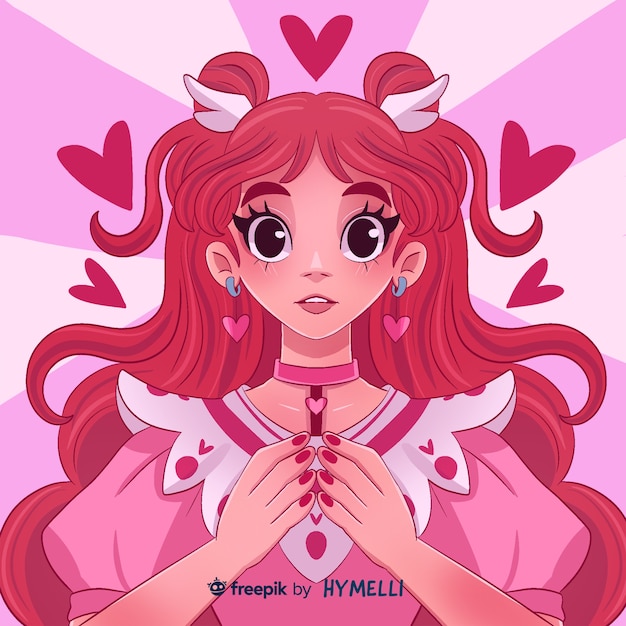 Valentine's day celebration illustration with woman and hearts