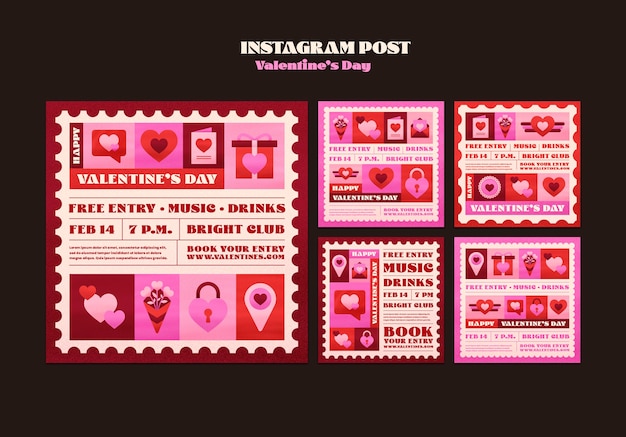 バレンタインデーのお祝いのInstagramの投稿セット