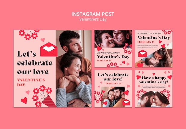 PSD gratuito insieme della posta di instagram di celebrazione di san valentino