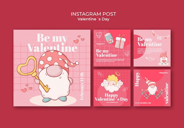 無料PSD バレンタインデーのお祝いのinstagramの投稿セット