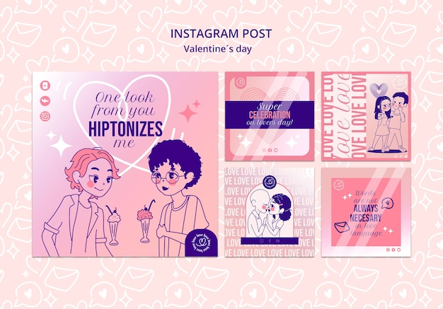 Insieme della posta di instagram di celebrazione di san valentino