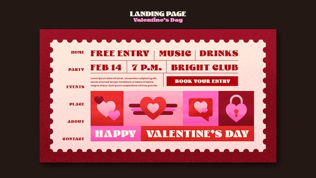 무료 PSD 발렌타인 데이 축하 방문 페이지 템플릿