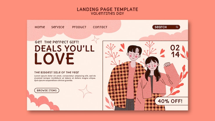 無料PSD バレンタインデー祝いのランディングページ