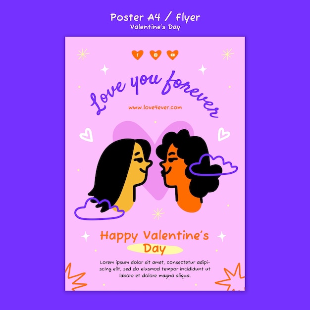 Free PSD valentine's day flat design poster or flyer template