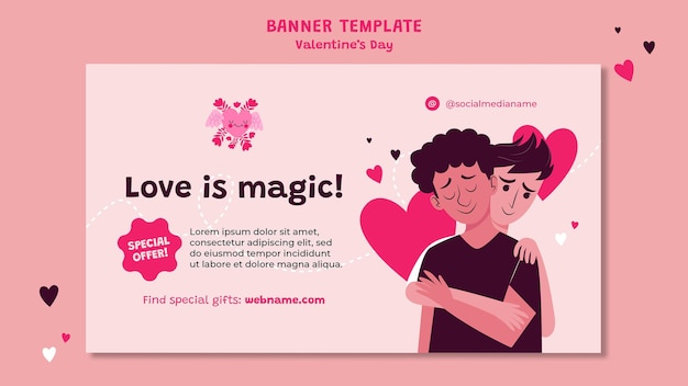 PSD gratuito banner orizzontale di san valentino illustrato