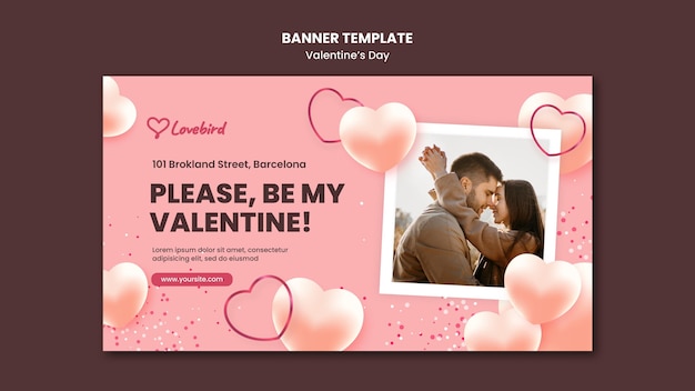 Free PSD valentine's day horizontal banner with photo