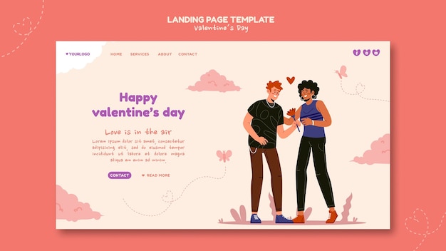 Free PSD valentine's day illustrated landing page