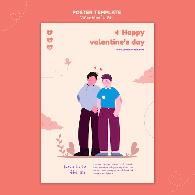 PSD gratuito modello di poster illustrato di san valentino