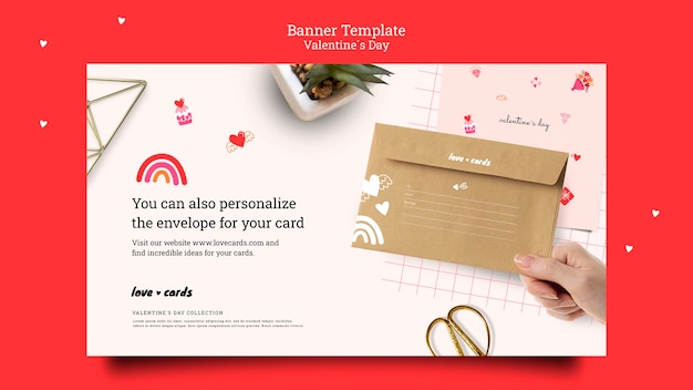 PSD gratuito modello di banner orizzontale delle carte d'amore di san valentino