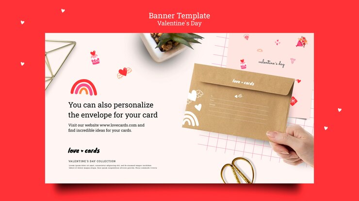 मुफ़्त PSD valentine's day love cards horizontal banner template