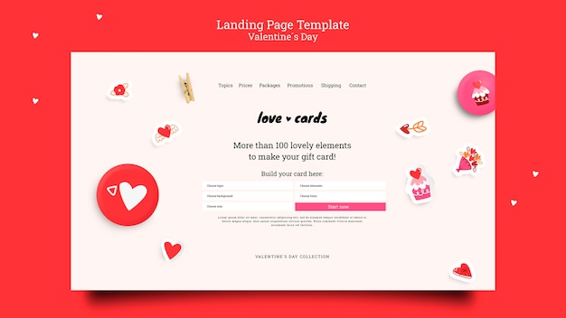 Valentine's day love cards landing page template