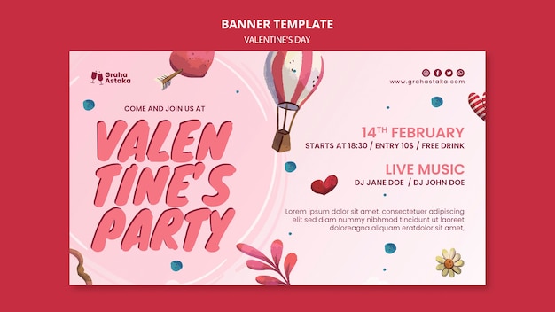 Free PSD valentine's day party banner