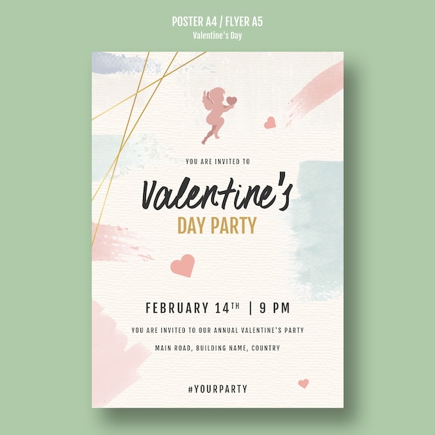 Free PSD valentine's day party flyer with angels