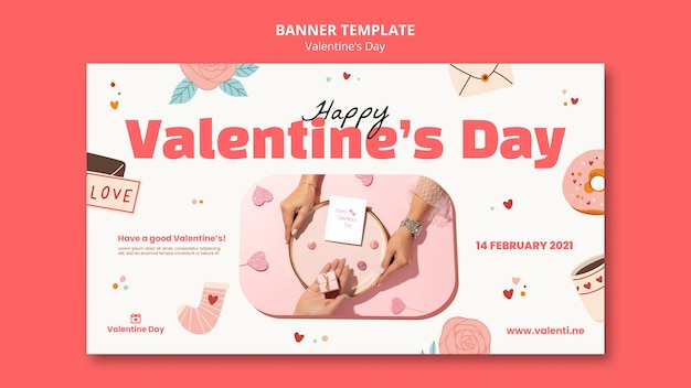 Modello di banner orizzontale per la festa di san valentino