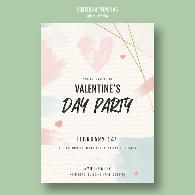 Free PSD valentine's day party poster with hearts