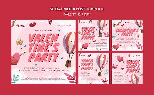 발렌타인 데이 파티 소셜 미디어 게시물