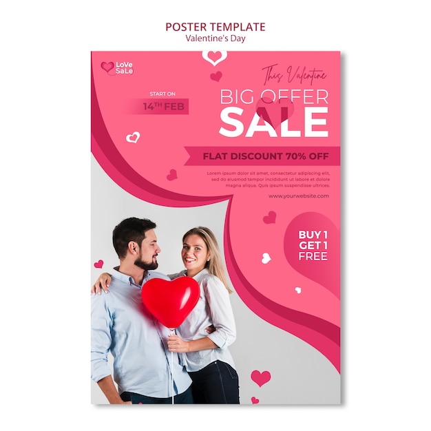 Modello di poster verticale rosa di san valentino