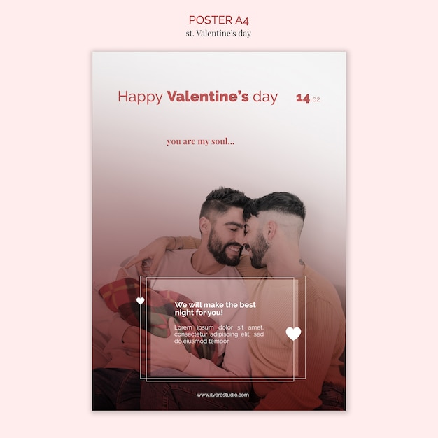 Free PSD valentine's day poster template with male couple