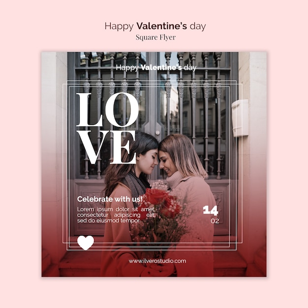 Valentine's day square flyer with female couple