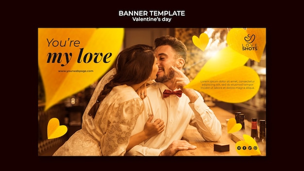 Free PSD valentine's day yellow horizontal banner