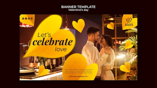 PSD gratuito banner orizzontale giallo di san valentino