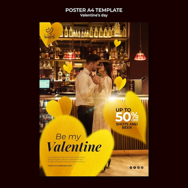 무료 PSD 발렌타인 데이 노란색 세로 포스터 템플릿