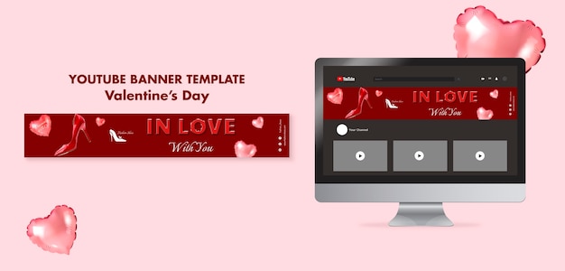 PSD gratuito modello di banner youtube di san valentino