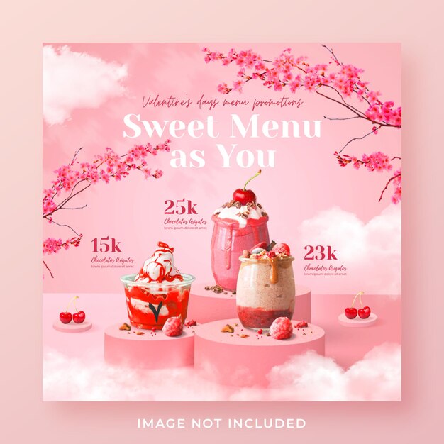 Valentine's drink menu promotion social media instagram post banner template