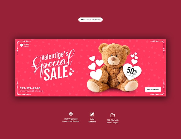 PSD gratuito modello di copertina di facebook giocattolo e vendita di san valentino