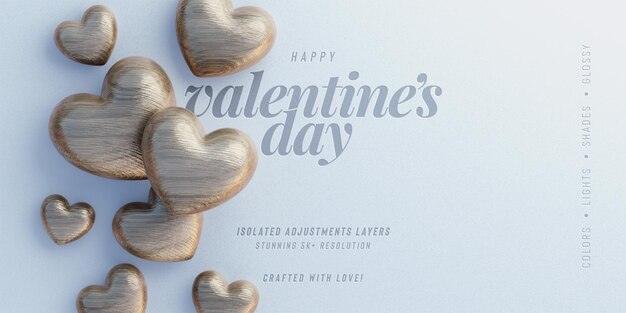 valentines day cute background mockup with decorative love hearts top view scene