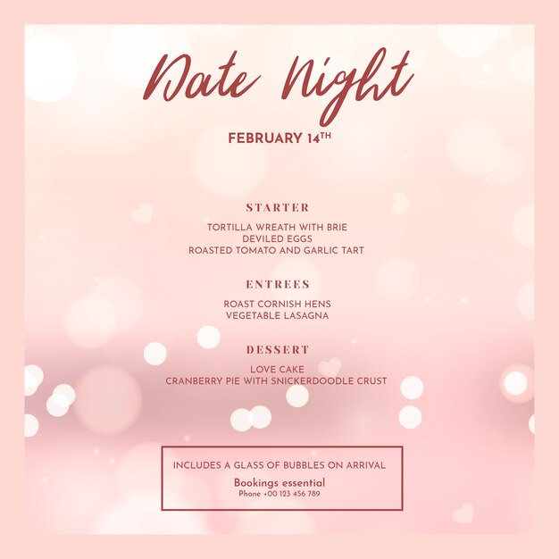 Valentines day menu mockup