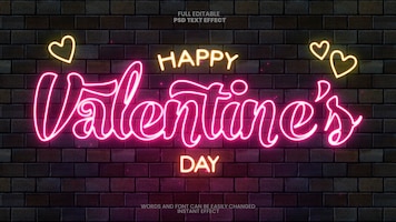 PSD gratuito effetto di testo al neon di san valentino