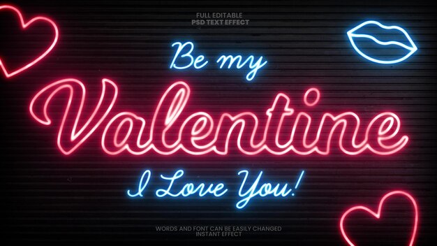 Free PSD valentines day neon text effect